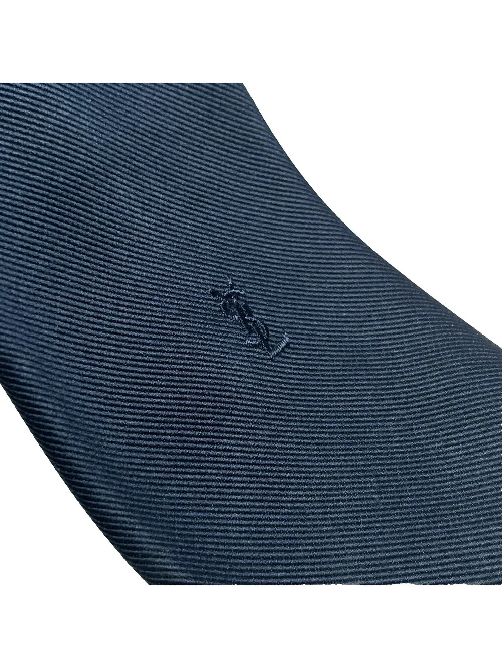 Yves Saint Laurent Mens Neck Tie Navy Blue YSL Monogram Logo Vintage